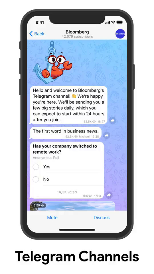 Official Telegram Channels interface