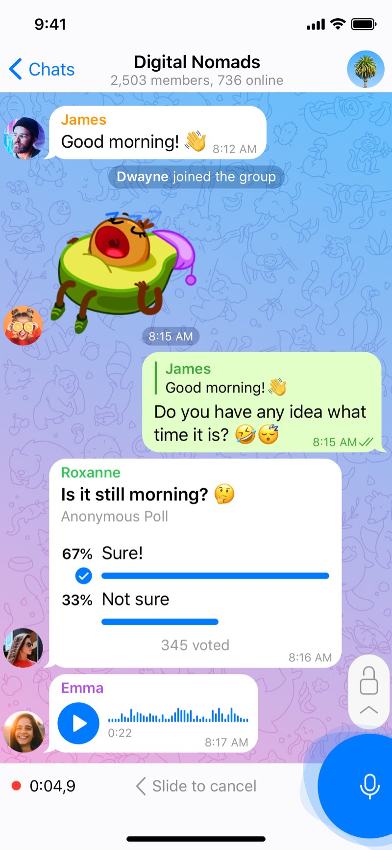 Official Telegram group conversation and poll interface
